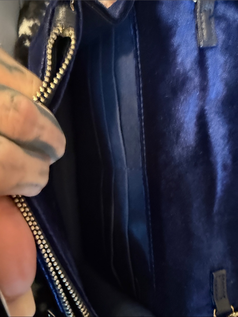 bebe Quilted Velvet Crossbody Bag - Deep Blue with Gold Hardware - Picture 9 of 9